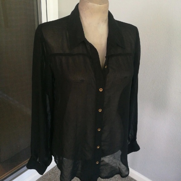 bebe Tops - Bebe black sheer blouse with gold buttons